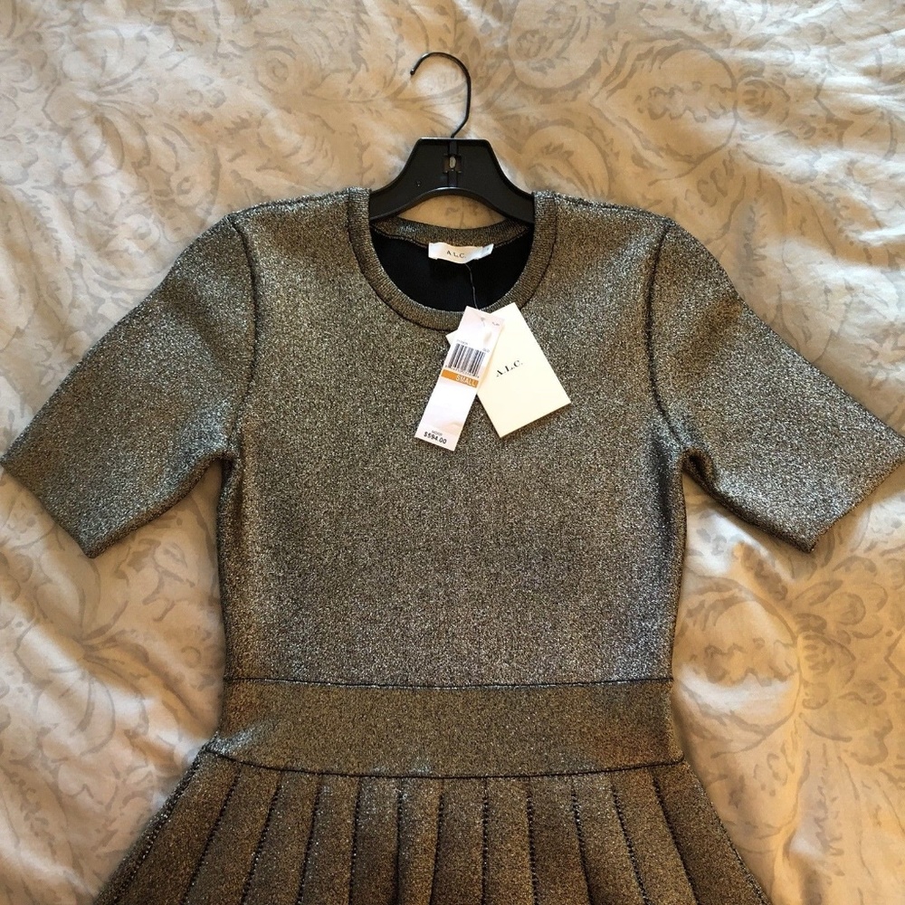 NWT-A.L.C. Metallic Gold Susana Dress - Picture 4 of 8